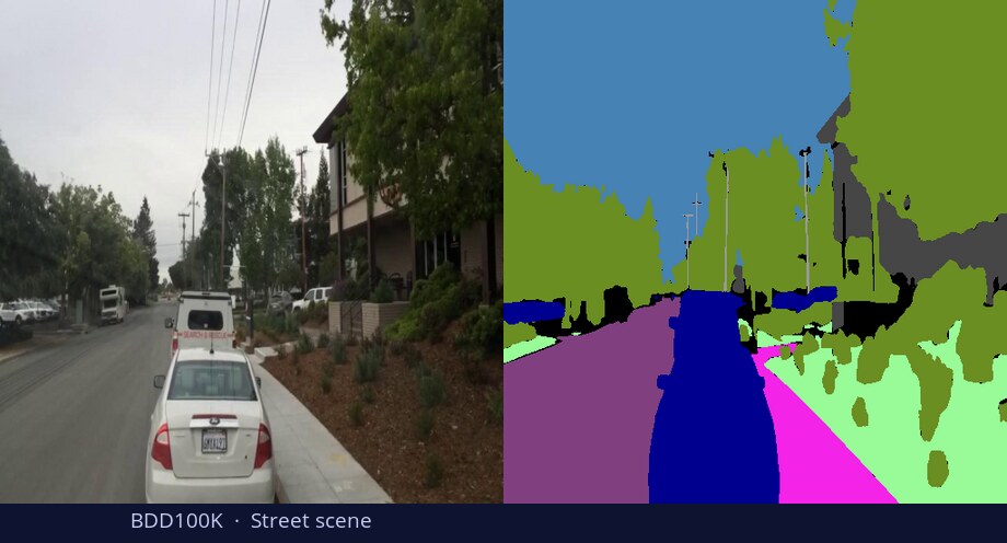 BDD100K street scene — input vs DiGSeg