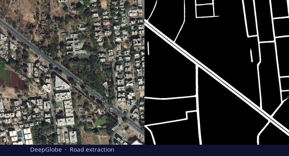 DeepGlobe road extraction — input vs DiGSeg
